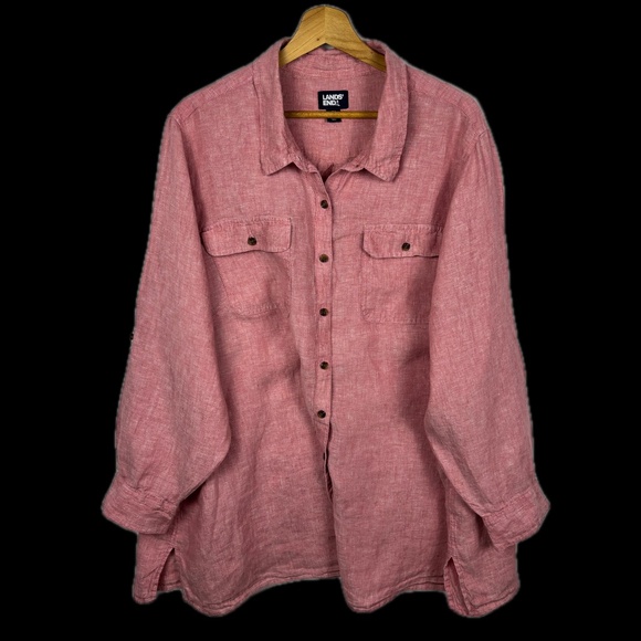 Land's End Women Linen Long Sleeve Button Up Tunic Shirt 3X Breathable Coastal - Picture 1 of 11